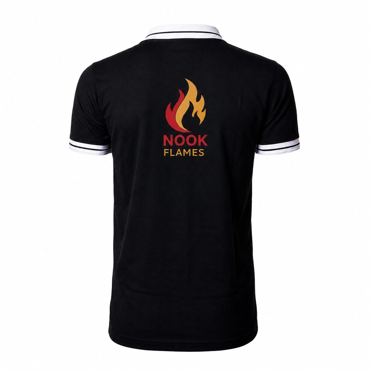 Black polo shirt back print for Nook Flames team by Jumotas Technologies